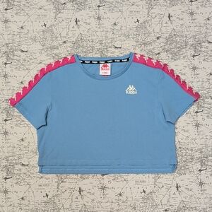 Kappa Sky Blue Crop Top with Pink Logo Sleeves Size XS